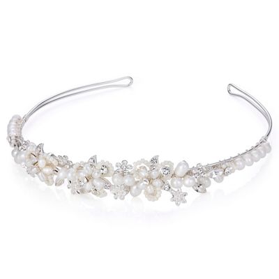 Designer pearl and mini bead floral tiara